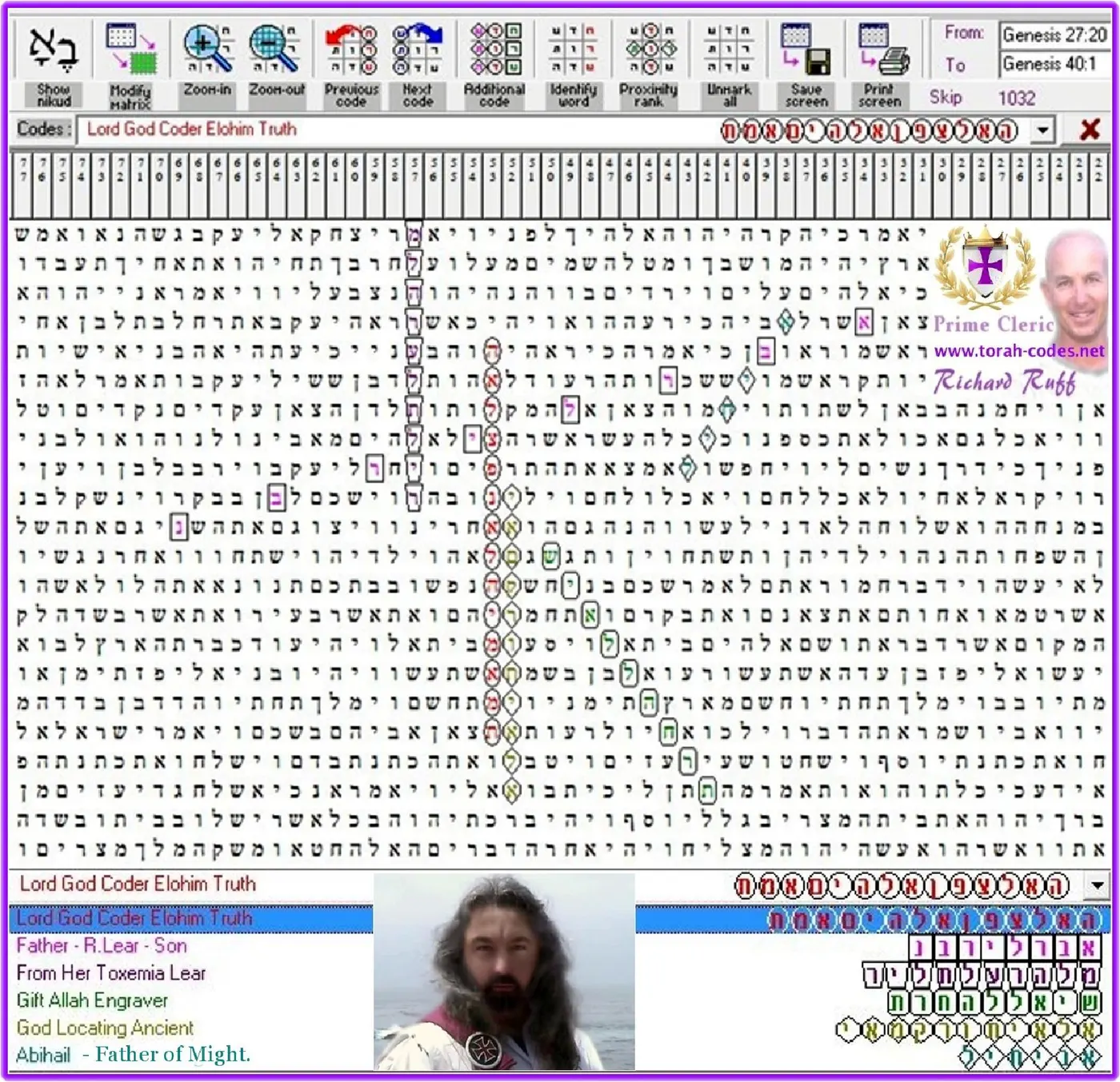 Torah Code matrix: Lord God Coder Elohim Truth