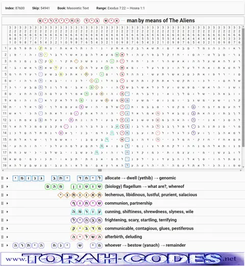 Torah Code matrix: Man by Means of the Aliens