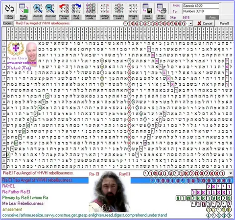 Torah Code matrix: Ra El Angel YHVH