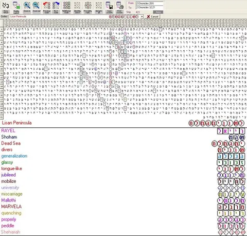 Torah Code matrix: Lisan Peninsula