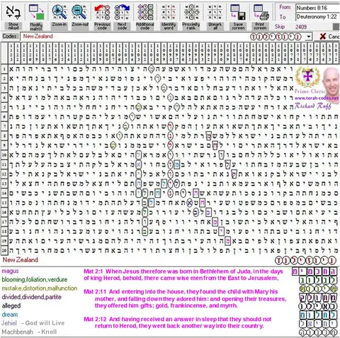 Torah Code matrix: New Zealand 2