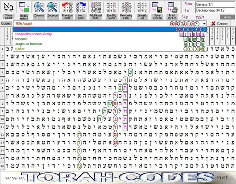 Torah Code matrix: 10th August