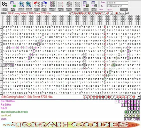 Torah Code matrix: 10th Shvat 5778