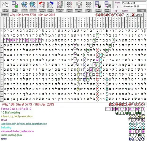 Torah Code matrix: 10th Shvat 5779
