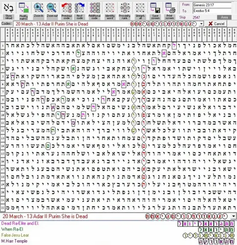 Torah Code matrix: 13 Adar II Purim