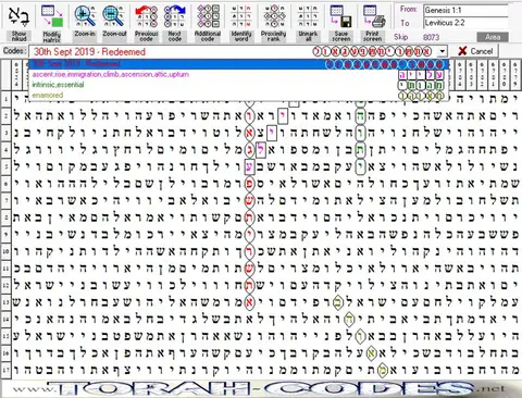 Torah Code matrix: 1st Tishrey 5780