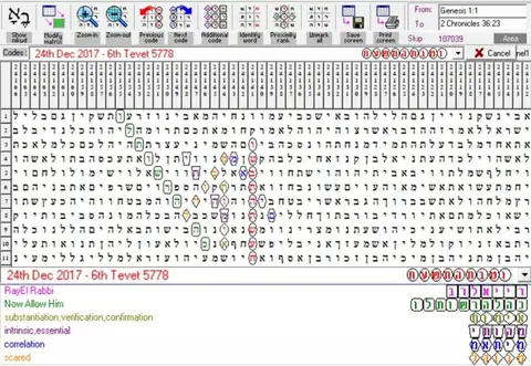 Torah Code matrix: 24 Dec 2017 – 6 Tevet 5778