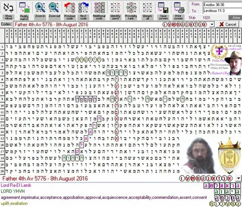 Torah Code matrix: 4th Av 5776