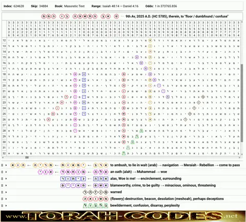 Torah Code matrix: 9th Av 2025 to Confuse