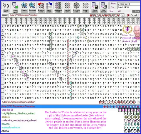 Torah Code matrix: Adar 5775 Vacation