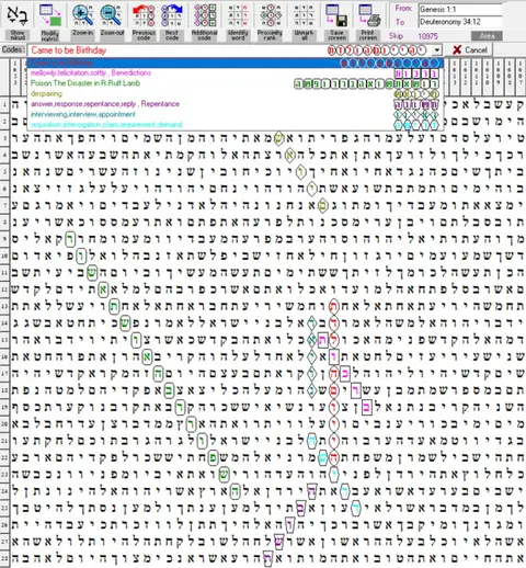 Torah Code matrix: Came to Be Birthday