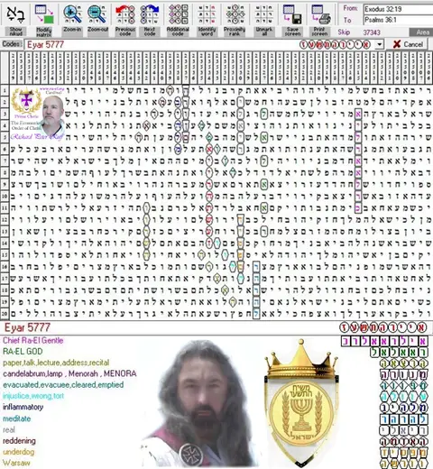 Torah Code matrix: Eyar 5777