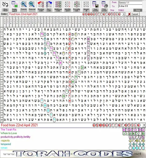 Torah Code matrix: Food 10th Eyar 5781