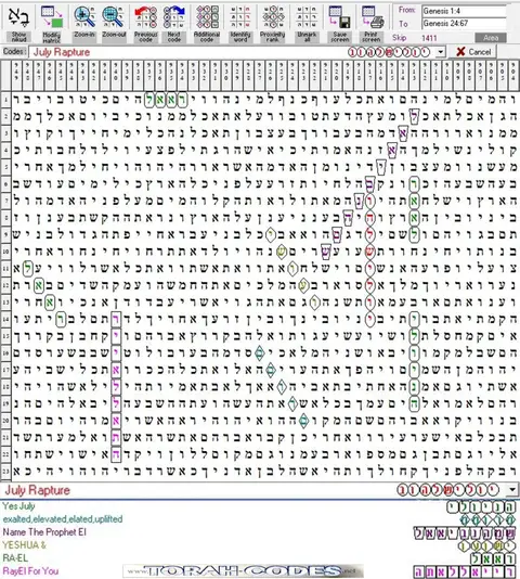 Torah Code matrix: July Rapture
