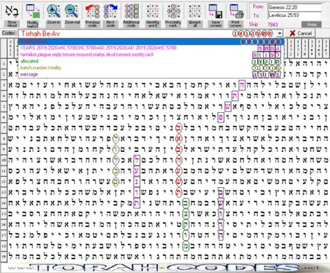 Torah Code matrix: Tisha B Av 1
