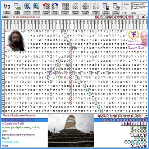 Torah Code matrix: Fire and Earthquake Sea Rose