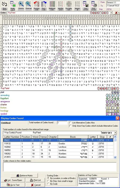 Torah Code matrix: Raj Patel