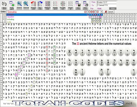 Torah Code matrix: Gematria 2