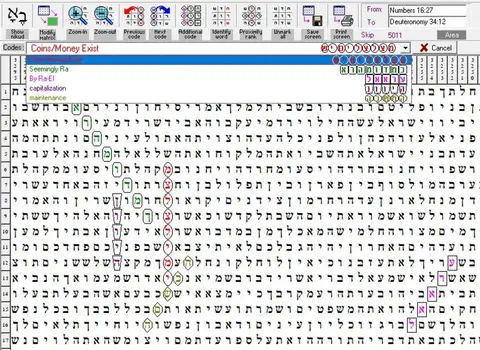 Torah Code matrix: Coins Money Exist