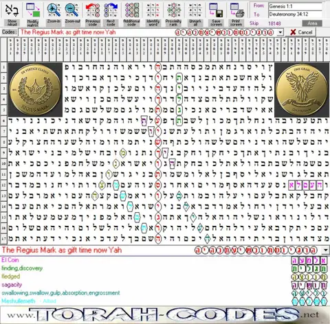 Torah Code matrix: Regius Mark (Tau)