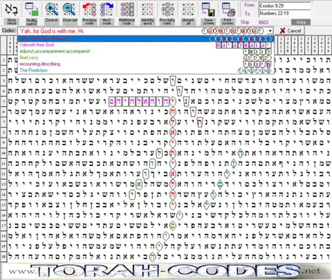 Torah Code matrix: Yah for God Is with Me Hi