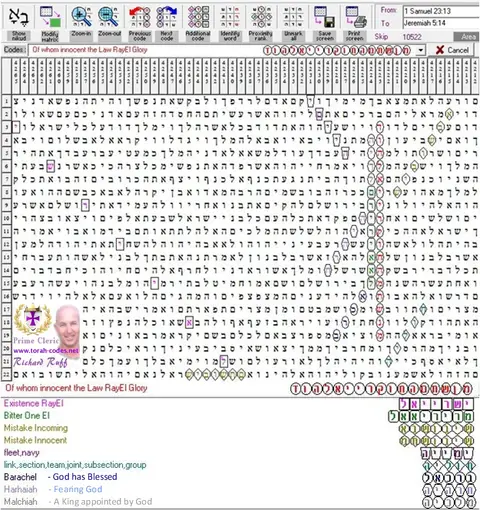 Torah Code matrix: Law RayEl Glory