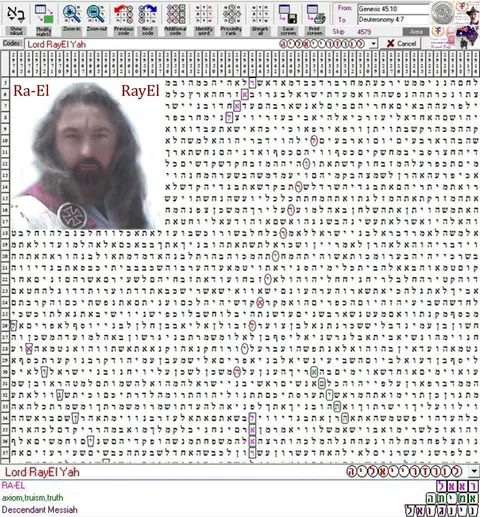 Torah Code matrix: RayEl Yah