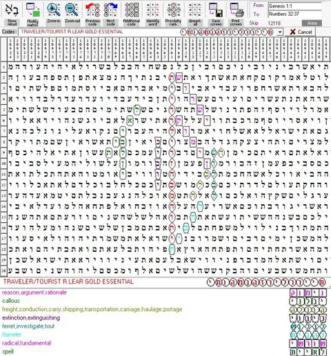 Torah Code matrix: Lear Gold