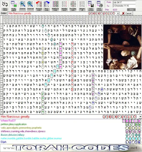 Torah Code matrix: Narcissus 1