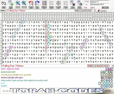 Torah Code matrix: 6 Falling Star Meteor