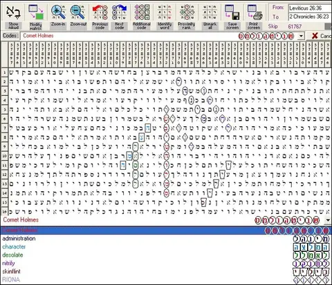 Torah Code matrix: Comet Holmes