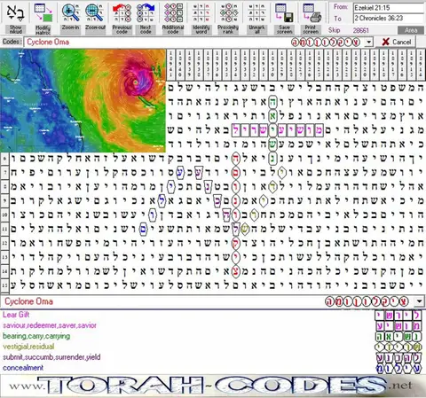 Torah Code matrix: Cyclone Oma