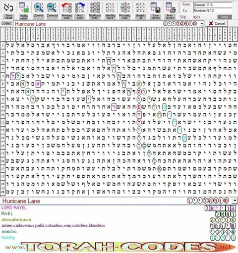 Torah Code matrix: Hurricane Lane