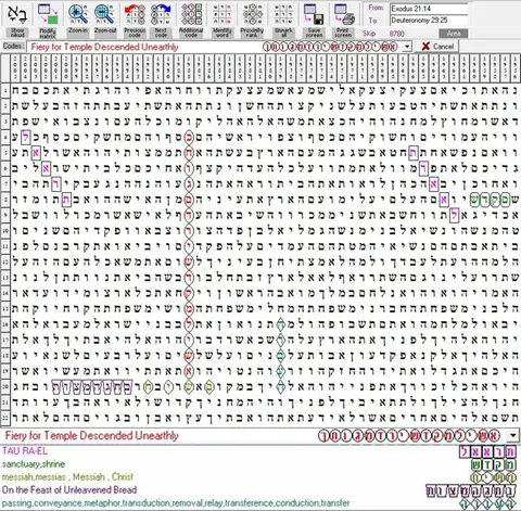 Torah Code matrix: Fiery for Temple Descends Unearthly